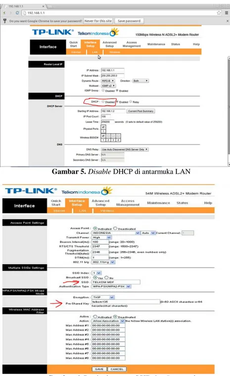 Gambar 5. Disable DHCP di antarmuka LAN 