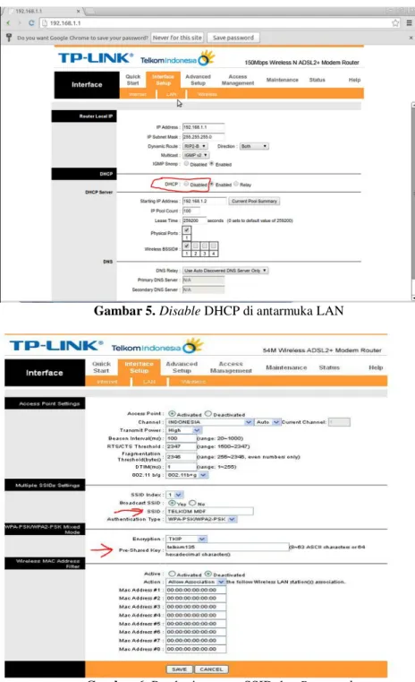 Gambar 5. Disable DHCP di antarmuka LAN 
