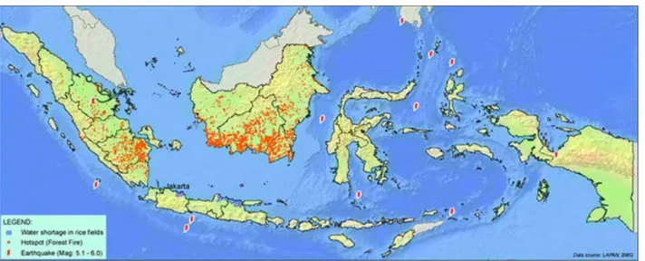 Gambar 1: Peta Peringatan Ancaman Bahaya Terkini di Indonesia  Figure 1: Map of Recent Hazards Alert in Indonesia 