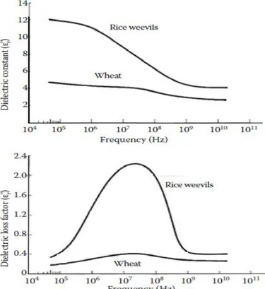 Gambar 5  Nilai dielektrik tepung dan beras dengan frekuensi yang berbeda  pada suhu 25 0 C