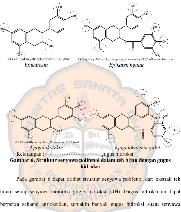 Gambar 6. Struktur senyawa polifenol dalam teh hijau dengan gugus  hidroksi 