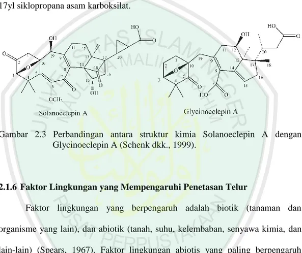 Gambar  2.3  Perbandingan  antara  struktur  kimia  Solanoeclepin  A  dengan  Glycinoeclepin A (Schenk dkk., 1999)