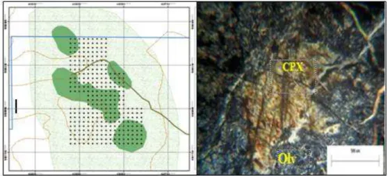 Gambar 4. (a) Sebaran Batuan Ultramafik, (b) Kenampakan Petrografis 