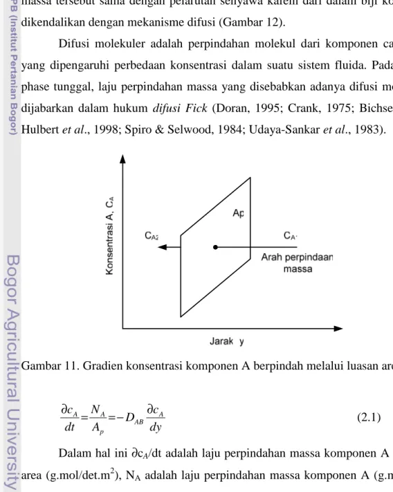 Gambar 11. Gradien konsentrasi komponen A berpindah melalui luasan area A p