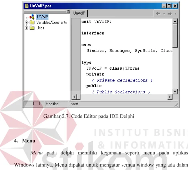 Gambar 2.7. Code Editor pada IDE Delphi  