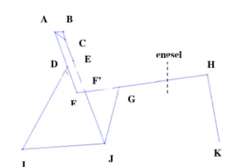 Gambar 4. Rangka Sepeda Lipat, a). Gambar rangka 3 dimensi, b). Gambar rangka 2 dimensi