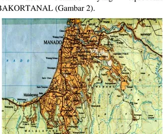 Gambar  2.  Peta  Kota  Manado.  Sumber  :  Bakosurtanal  (Badan  Koordinasi  Survai  dan Pemetaan Nasional) 