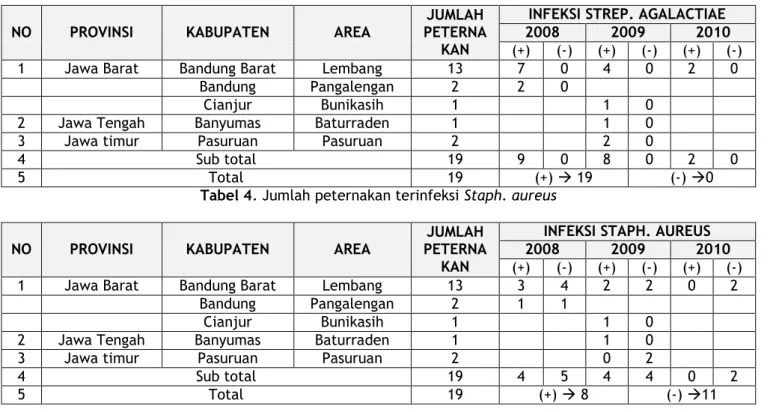 Tabel 4. Jumlah peternakan terinfeksi Staph. aureus 