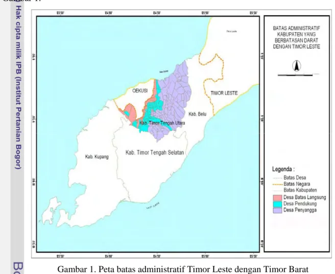 Gambar 1. Peta batas administratif Timor Leste dengan Timor Barat        (Provinsi NTT) 