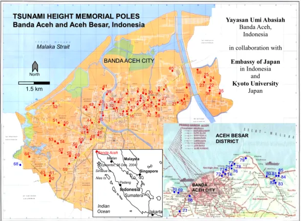 Figure 5 Locations of 85 Tsunami Height Memorial Poles in Banda Aceh and Aceh Besar 