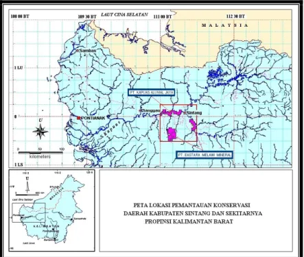 Gambar 1. Peta lokasi daerah pemantauan konservasi, Kabupaten Sintang,   Provinsi Kalimantan Barat 