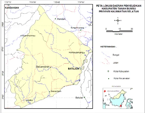 Gambar 1.  Peta lokasi penelitian di Kabupaten Tanah Bumbu 