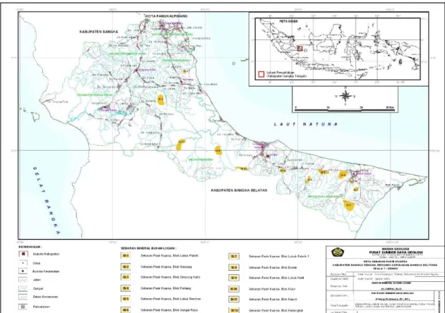 Gambar 2. Peta Sebaran Pasir Kuarsa Kabupaten Bangka Tengah, Provinsi Kepulauan  Bangka Belitung 