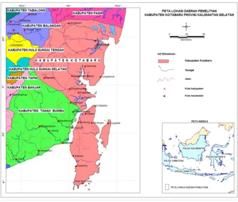 Gambar 1. Peta lokasi daerah penelitian Kabupaten Kotabaru   Provinsi Kalimantan Selatan 