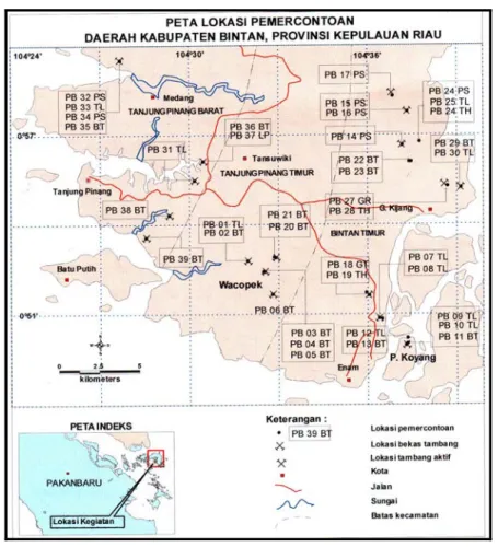 Gambar  2.  Peta lokasi pemercontoan daerah P. Bintan, Kabupaten Bintan, Provinsi  Kepulauan Riau  S