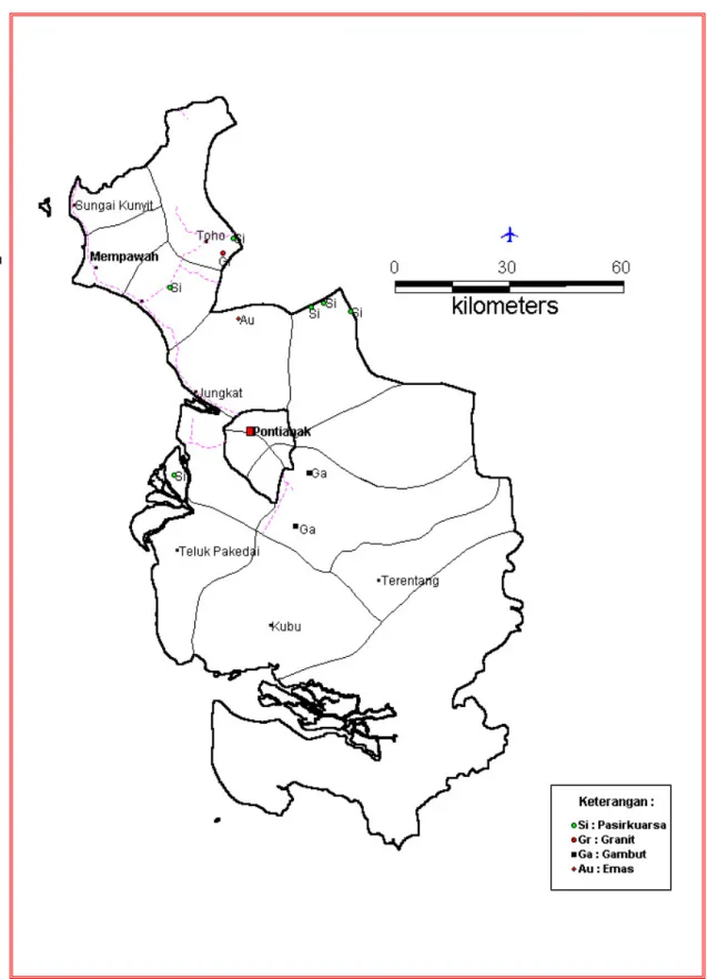 Gambar 1. Peta Sebaran Bahan Galian di Kabupaten Pontianak, Prov. Kalimantan Barat 