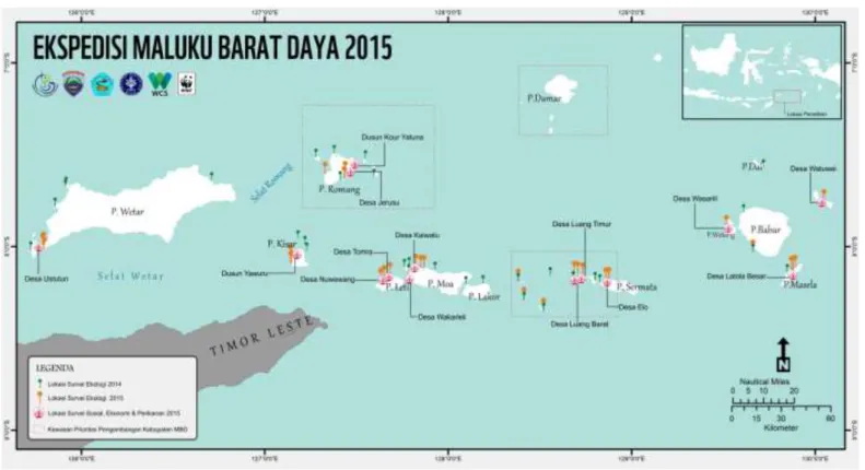 Gambar 1. Lokasi pengambilan data ekologi, sosial dan perikanan di Kabupaten Maluku Barat Daya 