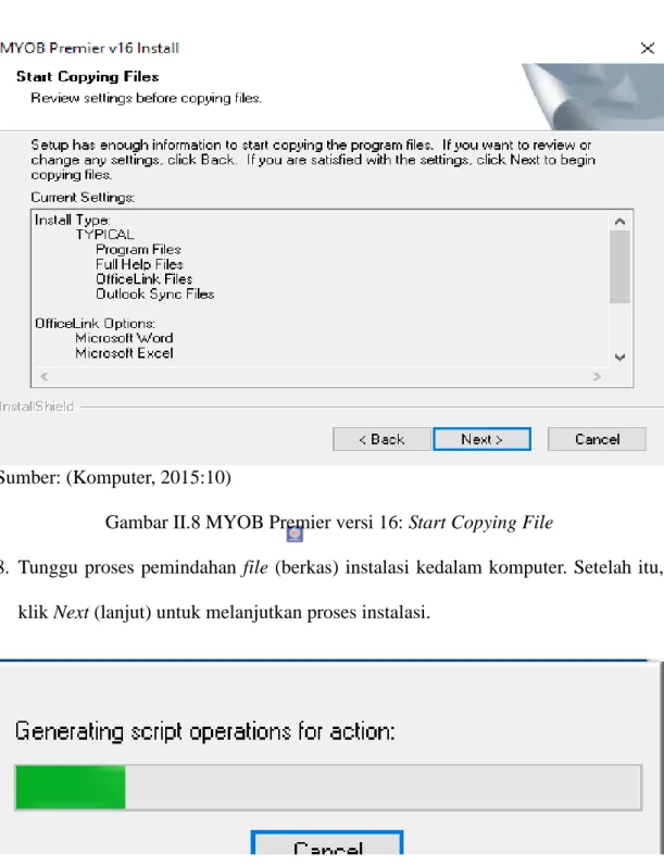 Gambar II.8 MYOB Premier versi 16: Start Copying File 