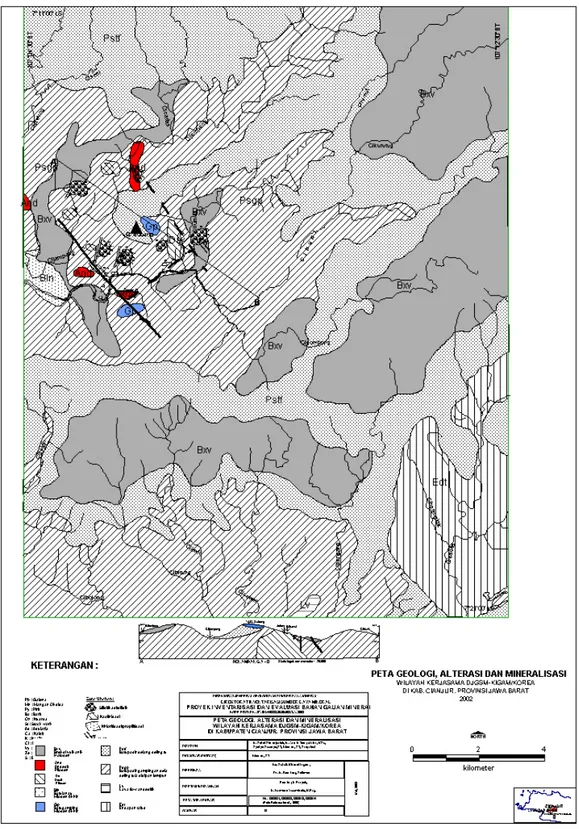 Gambar 2. Peta Geologi, Alterasi dan Mineralisasi Wilayah Uji Petik Gn.Subang dan  Kerjasama DJGSM-KIGAM di Kab