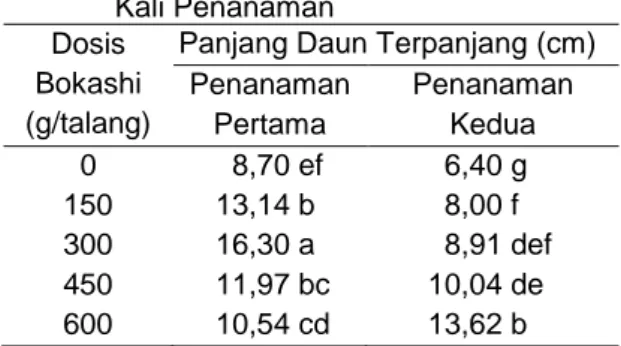 Tabel 2.   Rata-rata  Jumlah  Daun  Tanaman  Sawi  Pada  Pemberian  Beberapa  Dosis  Bokashi  Dengan  Dua  Kali  Penanaman 