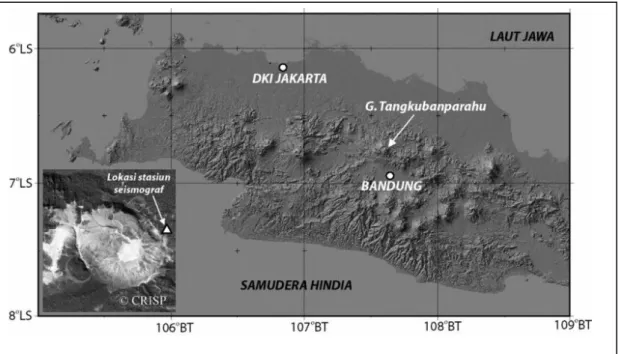 Gambar 1.  Peta yang menunjukkan Jawa Barat dan posisi G. Tangkubanparahu. 