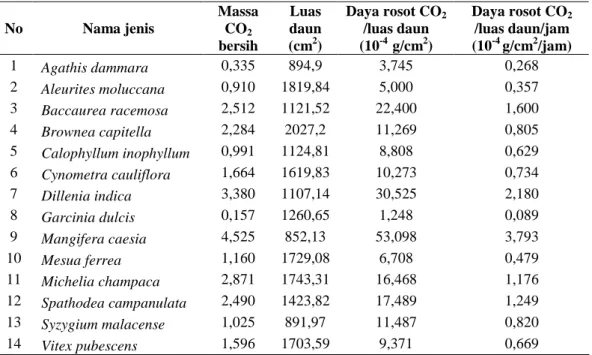 Tabel 5.  Daya rosot CO 2  per luas daun 