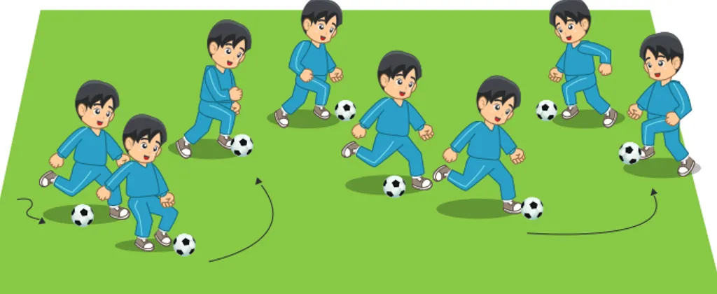 Gambar 1.21 Pembelajaran menggiring bola dengan mengikuti gerakan teman