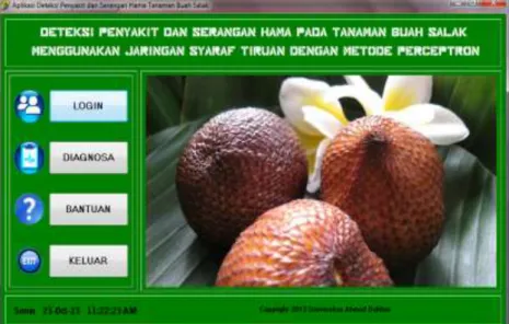 Gambar 1. Menu utama user aplikasi deteksi penyakit dan serangan hama  tanaman buah salak 