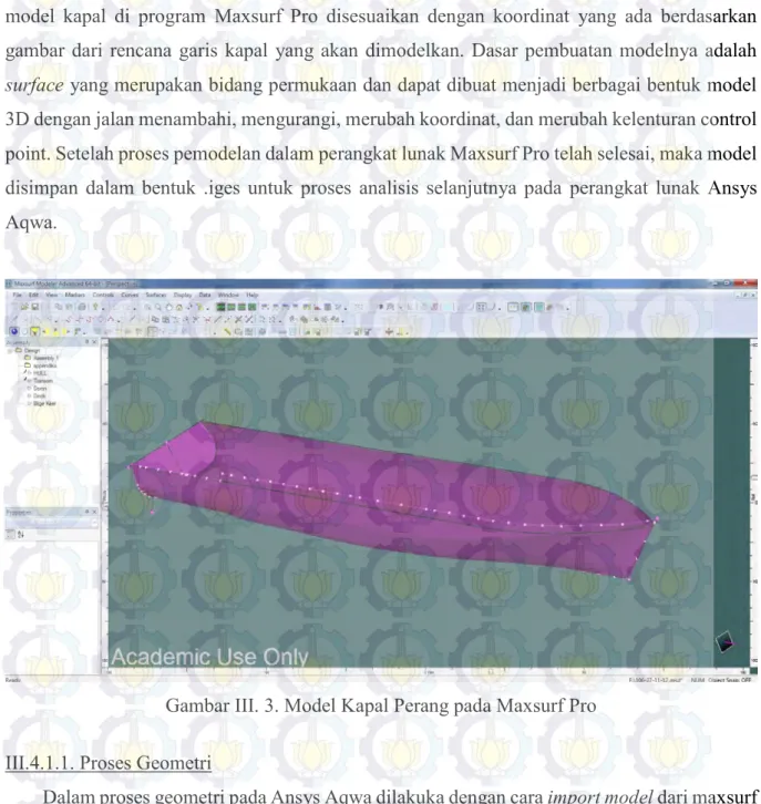 Gambar III. 3. Model Kapal Perang pada Maxsurf Pro  III.4.1.1. Proses Geometri 