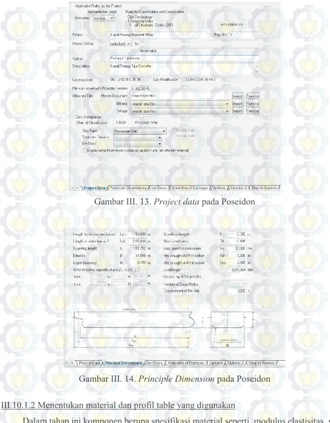 Gambar III. 14. Principle Dimension pada Poseidon  III.10.1.2 Menentukan material dan profil table yang digunakan 