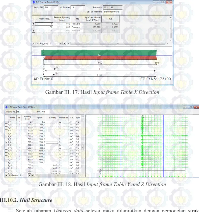Gambar III. 18. Hasil Input frame Table Y and Z Direction  III.10.2. Hull Structure 