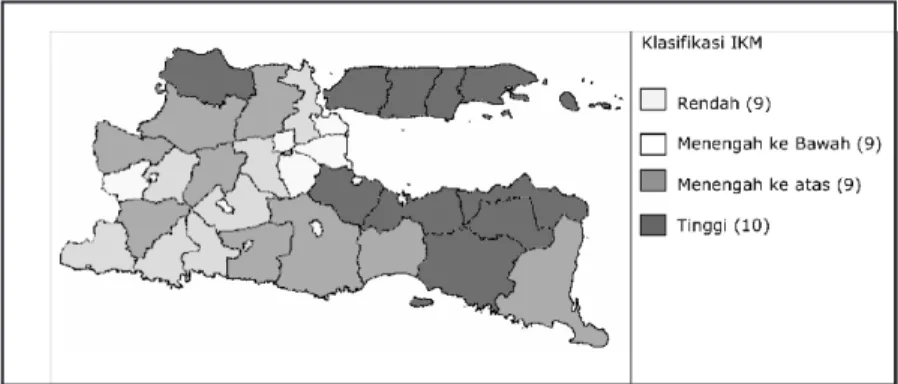Gambar 5. Peta Kemiskinan Relatif kabupaten dan kota  di Jawa Timur Tahun 2002