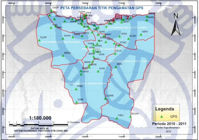 Gambar 3.3 Lokasi dan distribusi titik survey GPS di Jakarta 