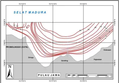 Gambar 3. Distribusi Suhu Horisontal bulan Maret 2013 dan Jalur Transek A, B, C, D, dan E  