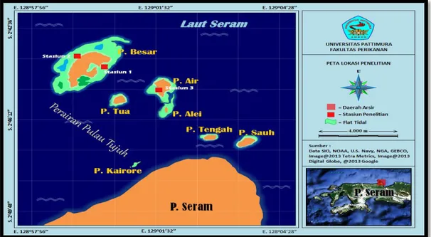 Gambar 1. Peta Perairan Pulau Tujuh Seram Utara Barat  Sumber : Fakultas Perikanan Universitas Pattimura Ambon (2013) 