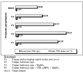 Gambar 19   Konsentrasi PHA dan kadar PHA dalam sel  pada akhir kultivasi batch dan fed-batch