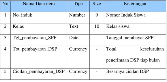 Tabel 4.7 Struktur Data Laporan Pembayaran DSP 
