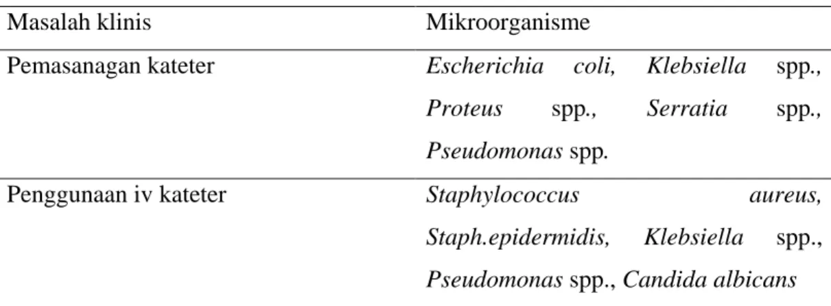 Tabel 2.2. Penyebab Umum Sepsis pada Orang Sehat  Sumber lokasi  Mikroorganisme 