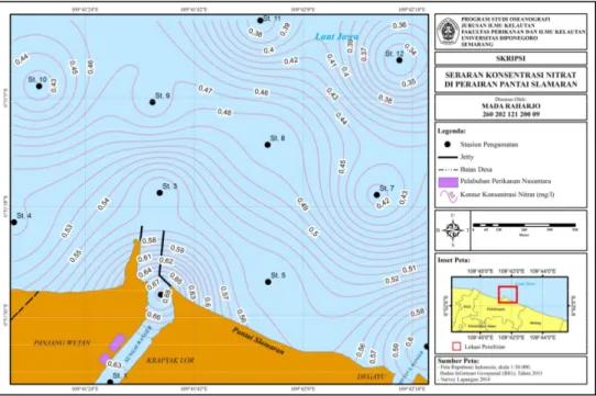 Gambar 2. Peta Sebaran Konsentrasi Nitrat di Perairan Pantai Slamaran, Pekalongan 