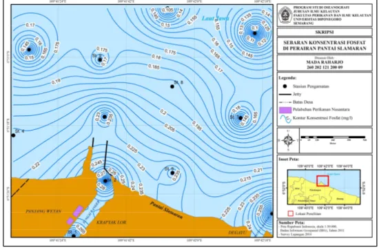 Gambar 3.  Peta Sebaran Konsentrasi Fosfat di Perairan Pantai Slamaran, Pekalongan 