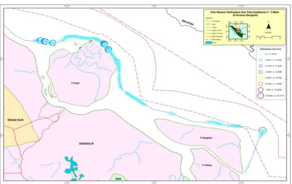 Gambar 9. Sebaran Lokasi Keberadaan Ikan Pada Kedalaman 0-5 m di  wilayah Perairan Bengkalis 