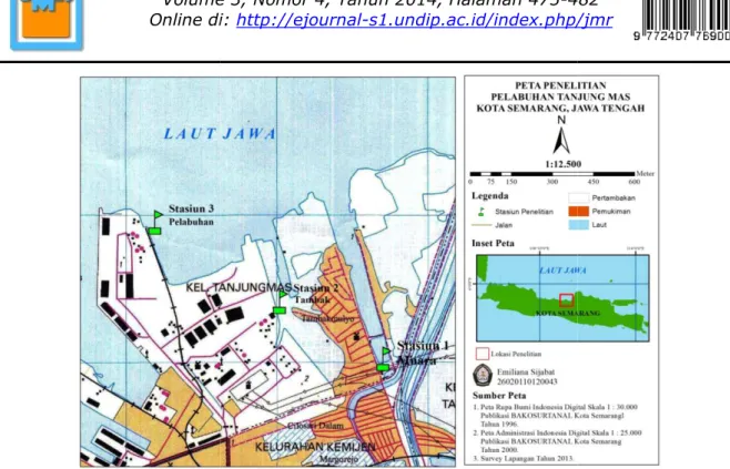 Gambar 1.Peta Lokasi Penelitian Logam Berat Pb di Perairan Tanjung Emas Semarang Tinggi  rendahnya  kandungan 
