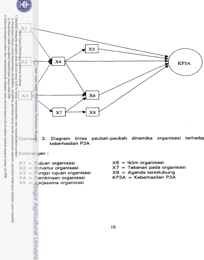 Gambar  3 .   Diagram  lintas  peubah-peubah  dinamika  organisasi  terhadap  keberhasilan P3A 