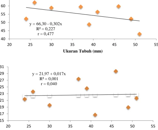 Gambar 3. Grafik  Hubungan Kandungan  Logam Zn pada Daging  dan Cangkang  dengan Ukuran yang Berbeda 