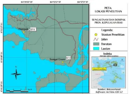 Gambar 1. Peta Pulau Bintan dan Lokasi Pengambilan Sampel  Tabel 1. Karakteristik Lokasi Penelitian 