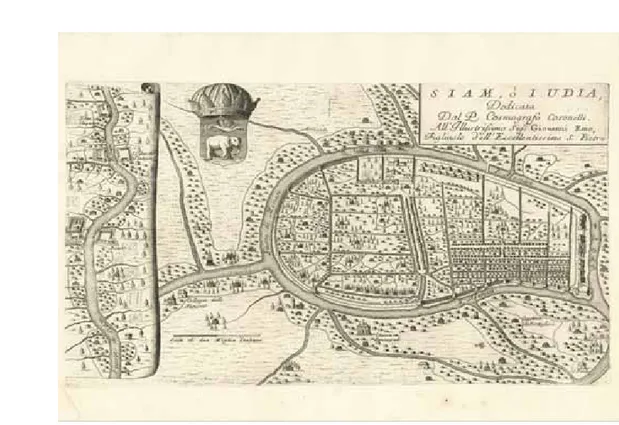Gambar 1. Peta Ayuthayya di Thailand- bersumber dari kedutaan Prancis di Siam tahun 1685-  oleh Vincenzo Maria Coronelli, pembuat peta Italia yang terkenal di abad 17.
