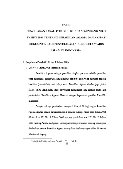 BAB II PENJELASAN PASAL 49 HURUF B UNDANG-UNDANG NO. 3 TAHUN 2006 ...