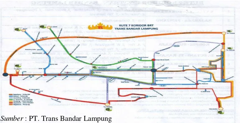 Gambar 1. Peta  Rute Jaringan Transportasi BRT Bandar Lampung 