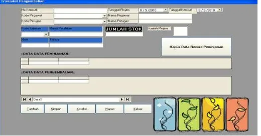 Gambar 7. Form Input Data  Transaksi Pengembalian 