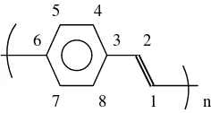 Gambar 1. Struktur kimia PPV dan  penomoran atom-atom karbonnya  